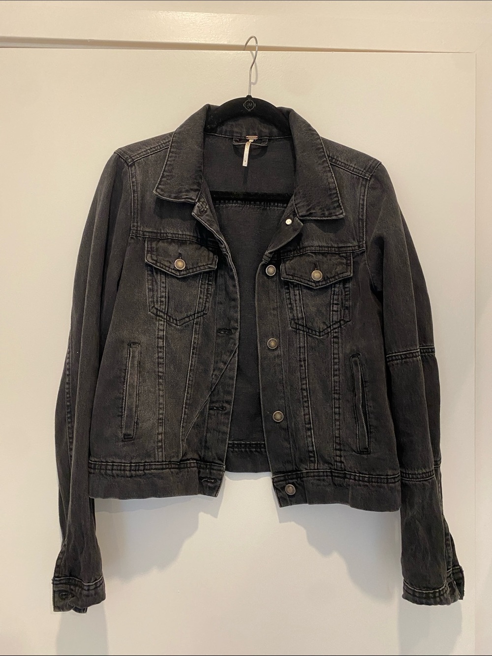 Free People Washed Black Denim Jacket
